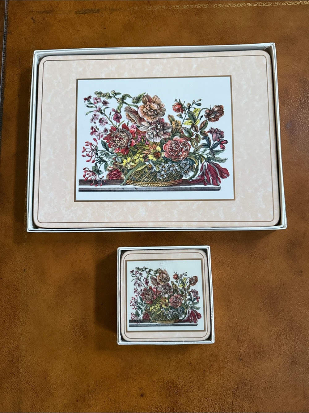 Floral Basket placemats  and coasters in Cream and Multicolor